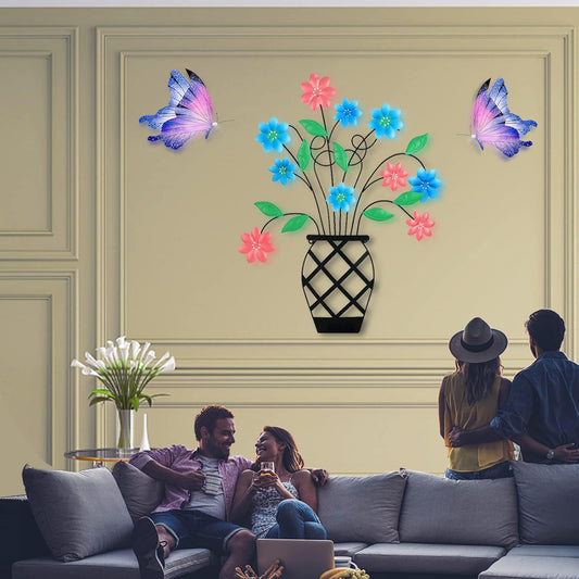 Metal Wall Art, Flower Metal Wall Decor, 23'' X 19'' Personalized Kitchen Wall Sculptures for Bathroom Bedroom Living Room Home Decoration Christmas Gift