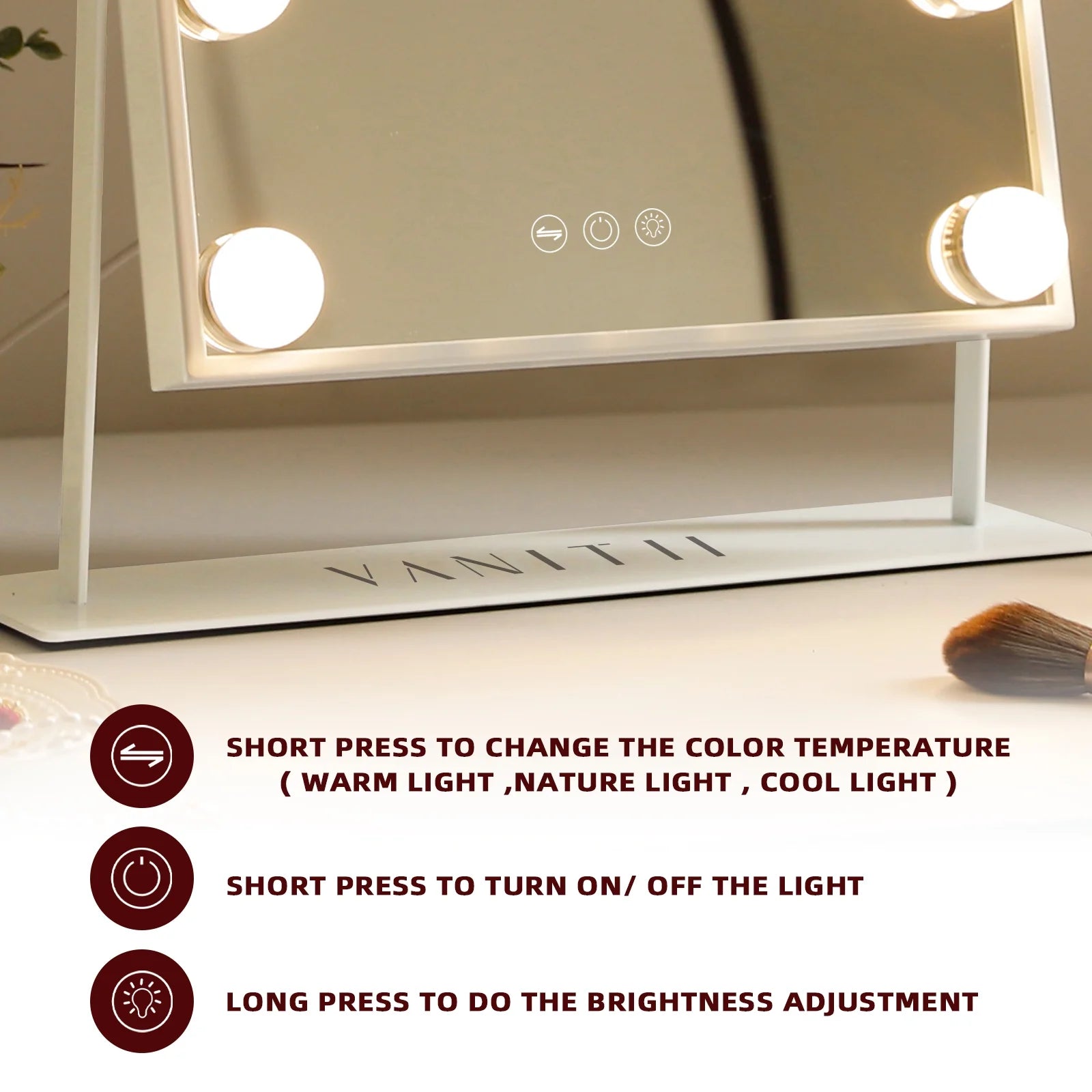 GLOBAL 14.5" X 18.9" Vanity Makeup Mirror with Lights Tabletop Metal White