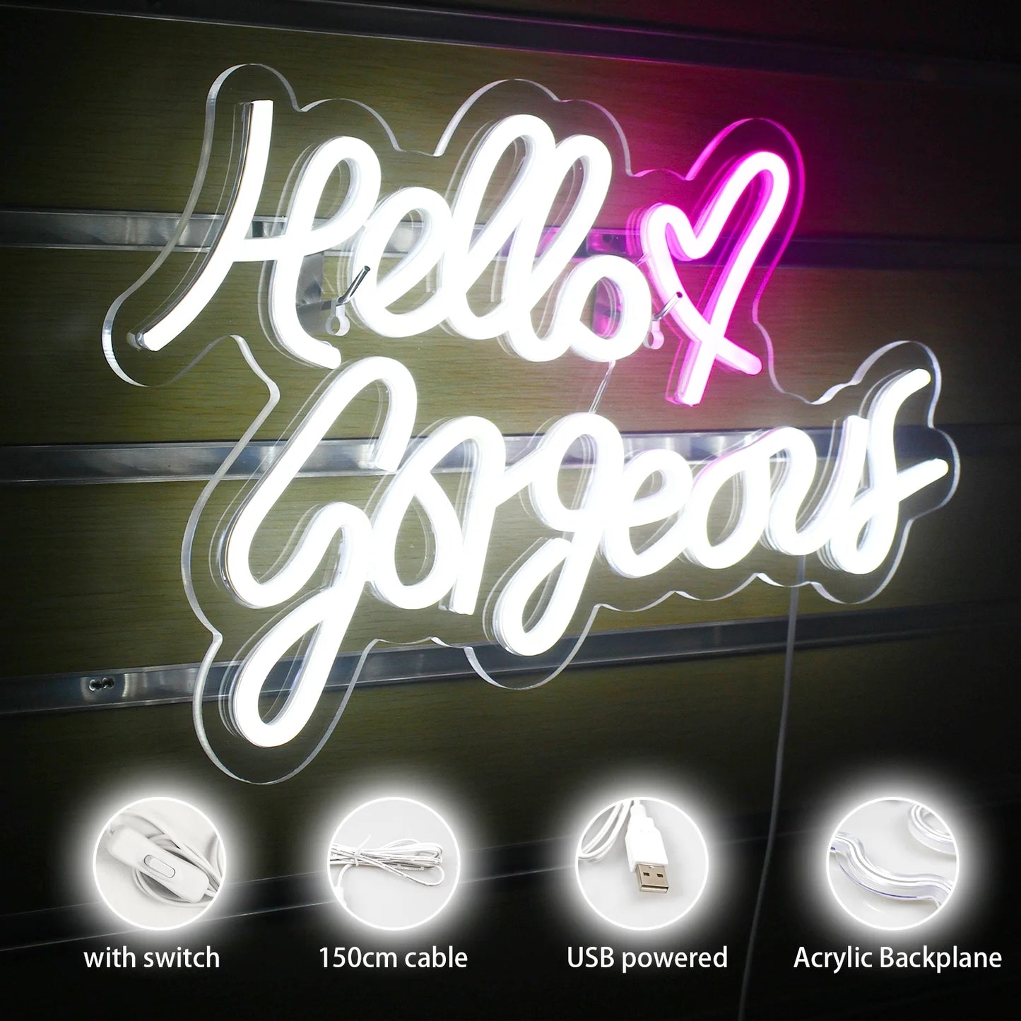Hello Gorgeous LED Neon Light Signs USB Power for Wedding Bedroom Birthday Party Home Bar Wall Art Decoration