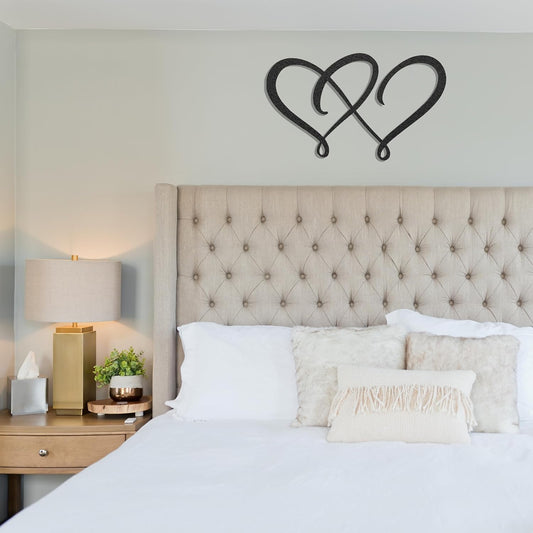 Double Heart - Metal Wall Art - 25" X 15" - Black