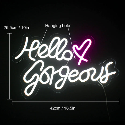 Hello Gorgeous LED Neon Light Signs USB Power for Wedding Bedroom Birthday Party Home Bar Wall Art Decoration