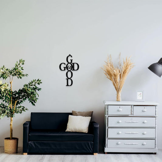 God Is Good Cross - Metal Wall Art - 10" X 17" - Black