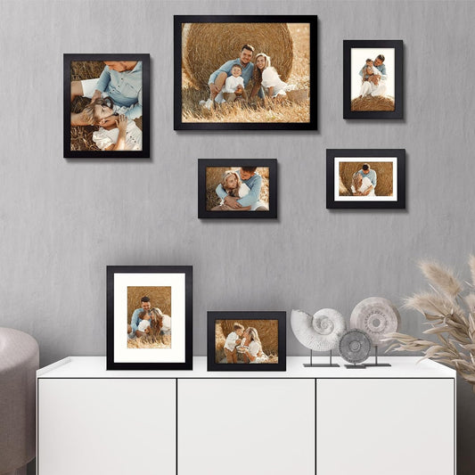 , Gallery Wall Frames, 11X14, 8X10, 5X7 Multiple Photo Frames Collage for Wall or Tabletop Displays with Mat or without Mat (Black, 7 Pack)