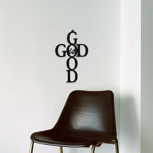 God Is Good Cross - Metal Wall Art - 10" X 17" - Black